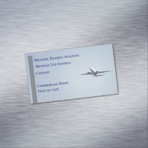 Grey Stripes Commercial Aeroplane Captain Pilot Magnetic Business Card