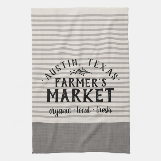 Grey Stripes Custom Farmer's Market | Farmhouse Tea Towel (Vertical)