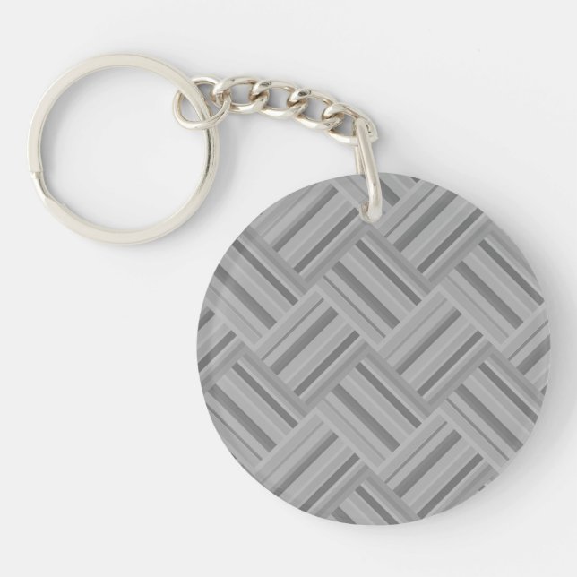 Grey stripes diagonal weave pattern key ring (Front)