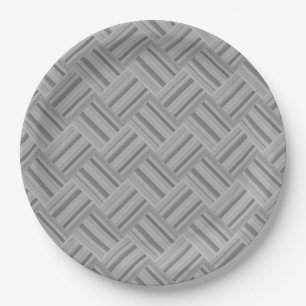 Grey stripes diagonal weave pattern paper plate