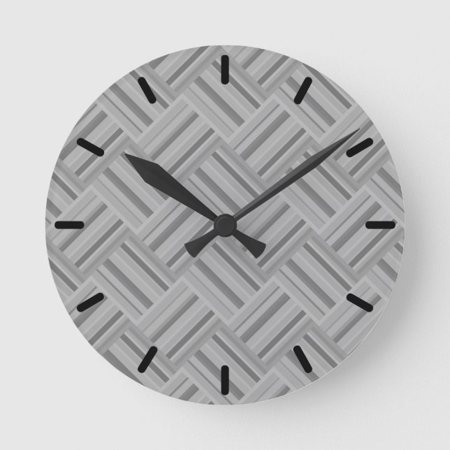 Grey stripes diagonal weave pattern round clock (Front)