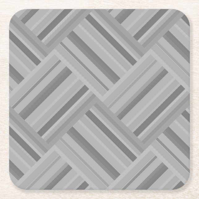 Grey stripes diagonal weave pattern square paper coaster (Front)