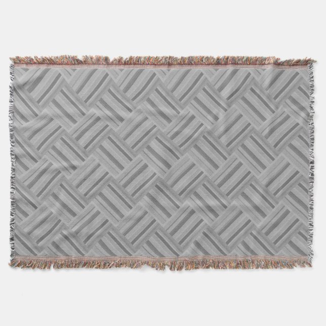 Grey stripes diagonal weave pattern throw blanket (Front)