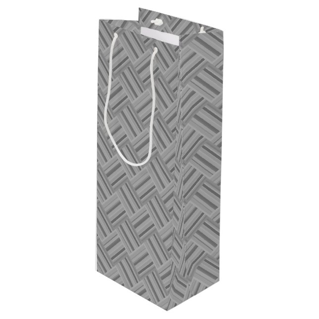 Grey stripes diagonal weave pattern wine gift bag (Front Angled)