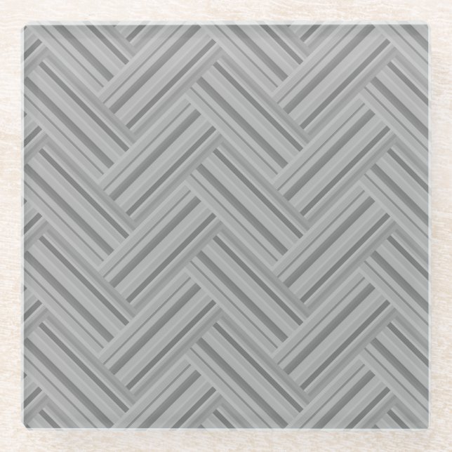 Grey stripes double weave pattern glass coaster (Front)