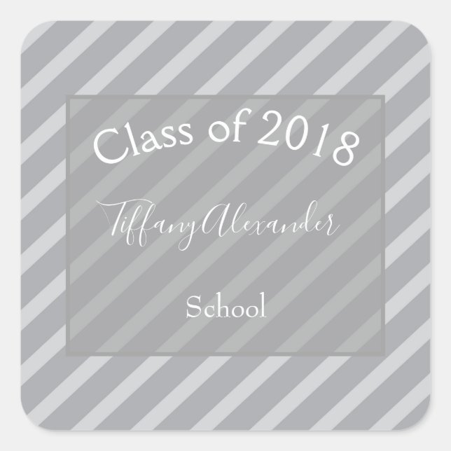 Grey Stripes Graduation Party Square Sticker (Front)