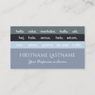 Grey stripes international languages hello business card