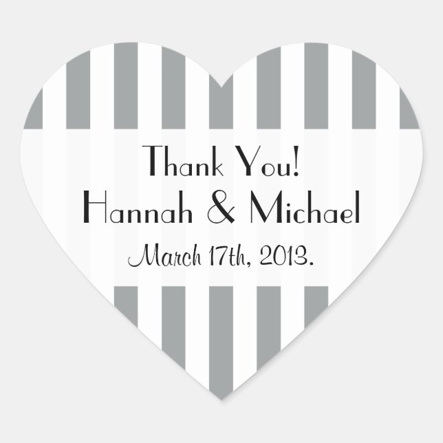 Grey Stripes, Lines, Striped Pattern, Wedding Heart Sticker (Front)