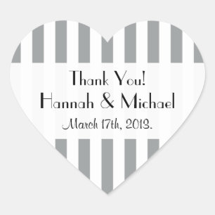 Grey Stripes, Lines, Striped Pattern, Wedding Heart Sticker