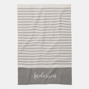 Grey Stripes Monogram   Farmhouse Tea Towel