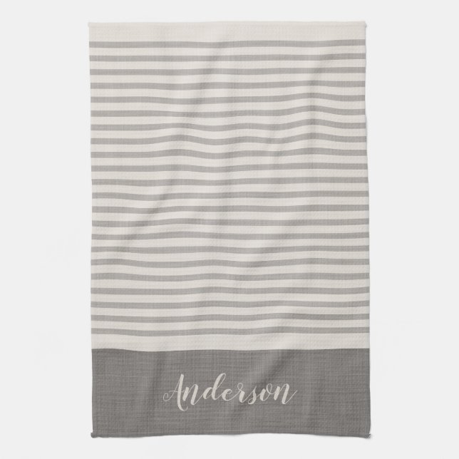 Grey Stripes Monogram | Farmhouse Tea Towel (Vertical)