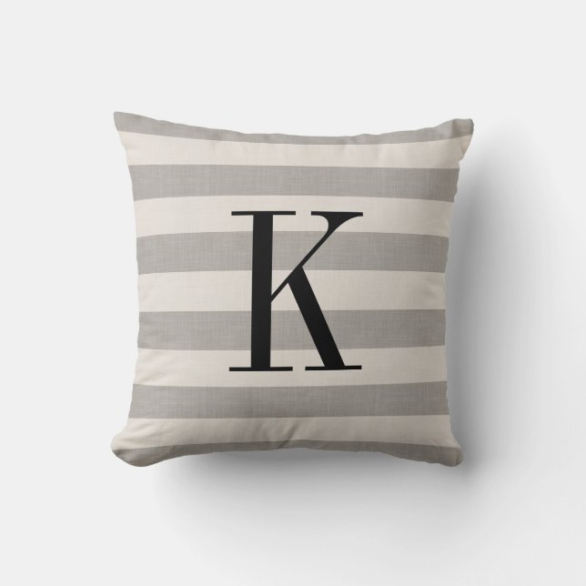Grey Stripes Monogram | Modern Farmhouse Cushion (Front)