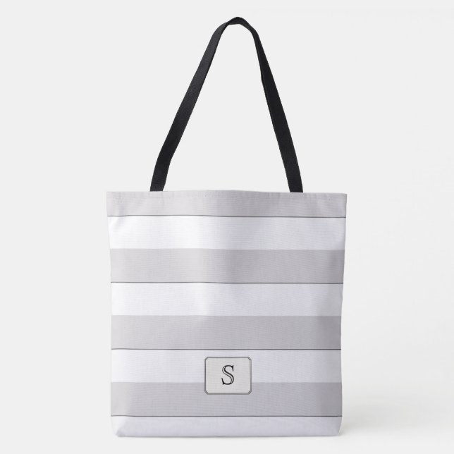 Grey Stripes on any Colour Custom Monogram Tote Bag (Front)