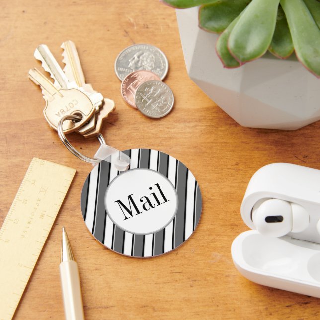 Grey Stripes on White Editable Mail Key Keychain (Desk)