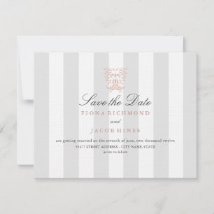 Grey Stripes & Peach Damask Wedding Save The Date