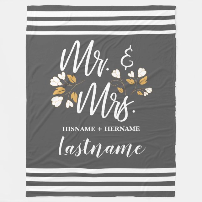Grey Stripes Simple Typography Family Name Fleece Blanket (Front)