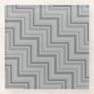 Grey stripes stairs pattern glass coaster