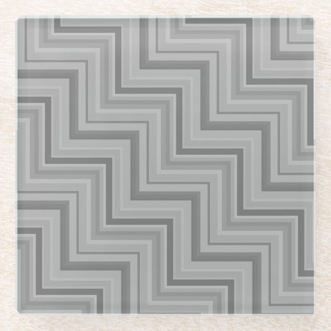 Grey stripes stairs pattern glass coaster (Front)