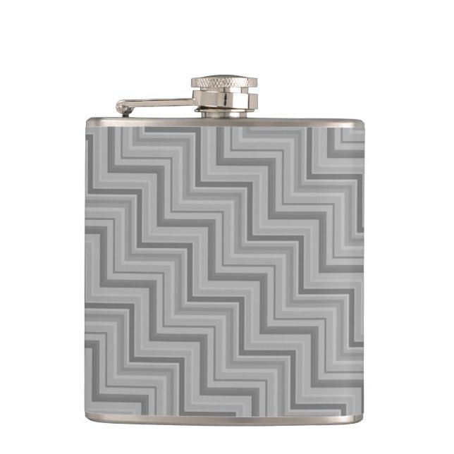 Grey stripes stairs pattern hip flask (Front)