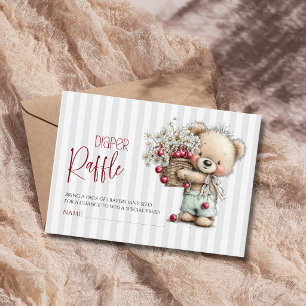 Grey Stripes Teddy Daisy Baby Shower Diaper Raffle Enclosure Card