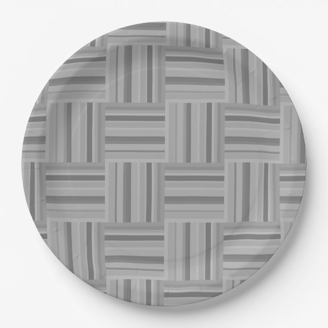 Grey stripes weave pattern paper plate (Front)