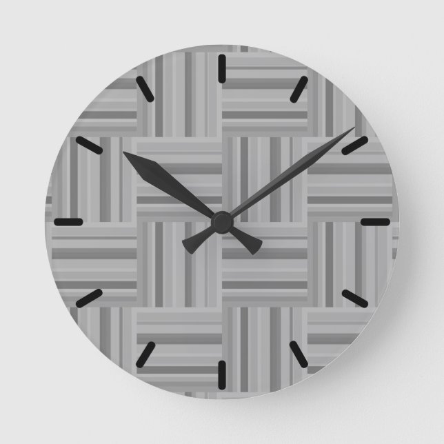 Grey stripes weave pattern round clock (Front)