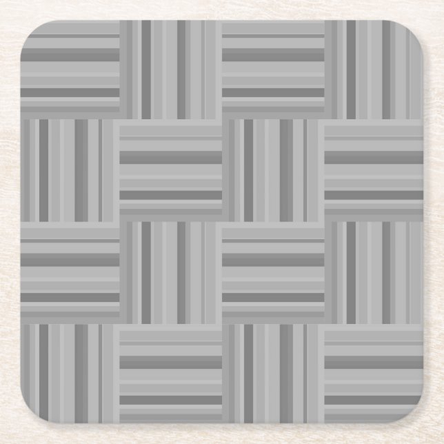 Grey stripes weave pattern square paper coaster (Front)