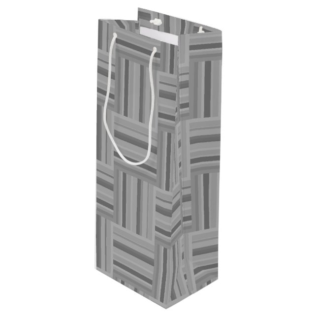 Grey stripes weave pattern wine gift bag (Front Angled)