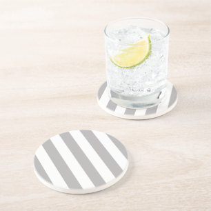 Grey Stripes, White Stripes, Striped Pattern Coaster