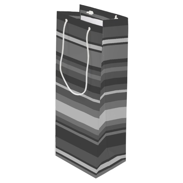 Grey stripes wine gift bag (Front Angled)