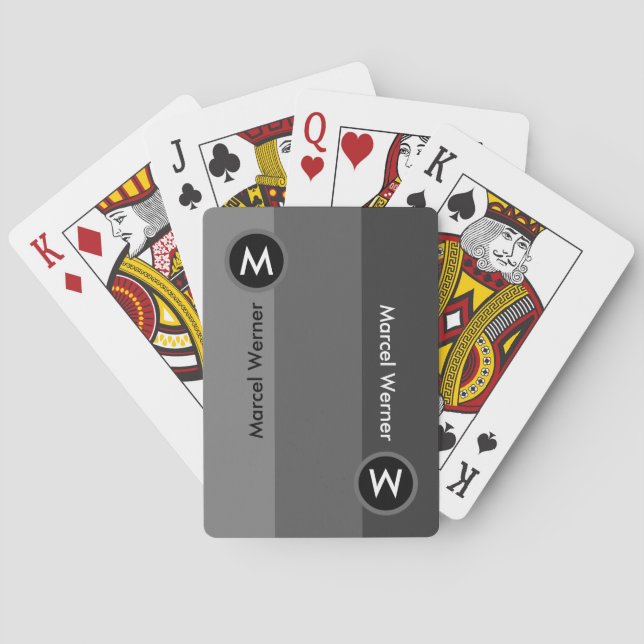 grey stripes with name and initial playing cards (Back)