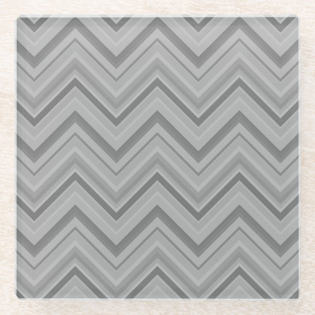 Grey stripes zigzag pattern glass coaster (Front)