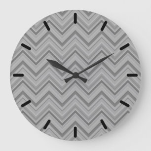 Grey stripes zigzag pattern large clock