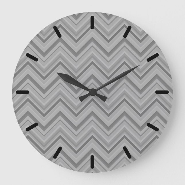 Grey stripes zigzag pattern large clock (Front)