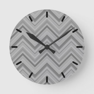 Grey stripes zigzag pattern round clock