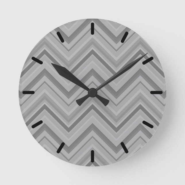 Grey stripes zigzag pattern round clock (Front)