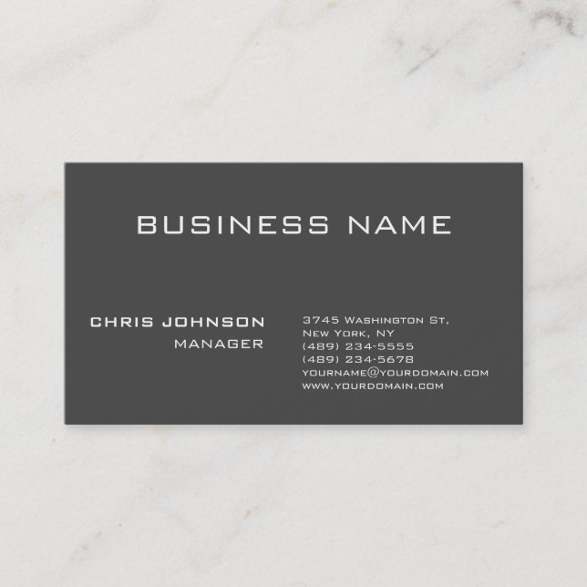 Grey Stylish Charm Manager Standard Business Card (Front)