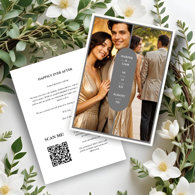 Grey Stylish Oval Minimalist 2 Photos Wedding Save The Date (Grey Stylish Oval Minimalist 2 Photos Wedding Save The Date)