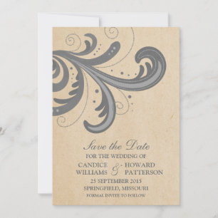 Grey Stylish Swirls Save the Date Invite