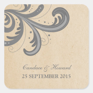 Grey Stylish Swirls Wedding Stickers