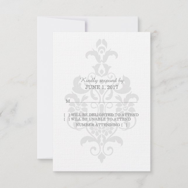 Grey Subtle Damask Response Card (Front)