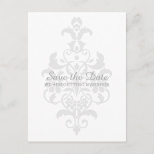 Grey Subtle Damask Save the Date Postcard