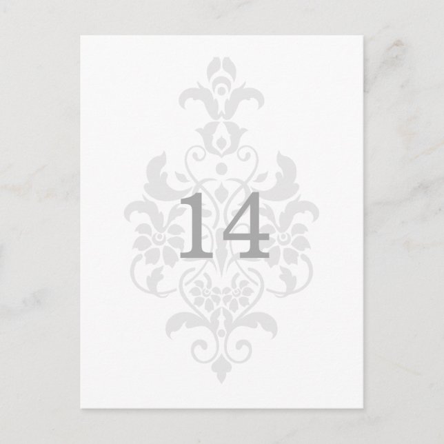 Grey Subtle Damask Table Number Postcard (Front)