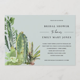 GREY SUCCULENT DESERT CACTI FAUNA BRIDAL SHOWER INVITATION