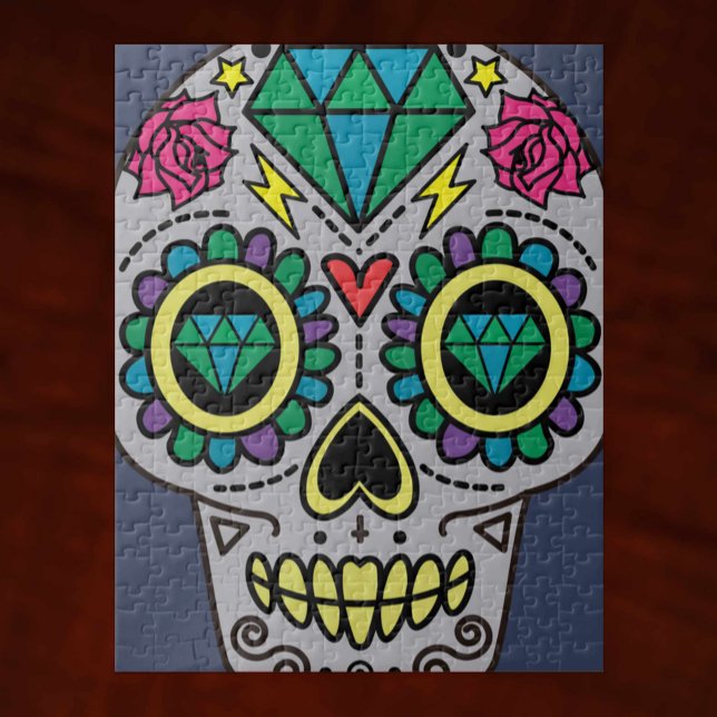 Grey Sugar Skull Art, Day of the Dead Jigsaw Puzzle (Creator Uploaded)