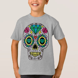Grey Sugar Skull Art, Day of the Dead T-Shirt