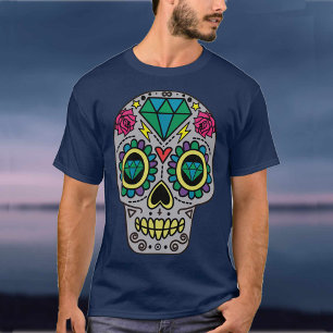 Grey Sugar Skull Art, Day of the Dead T-Shirt