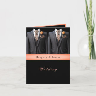  Grey Suits Peach Roses & Floral Tie Invitation