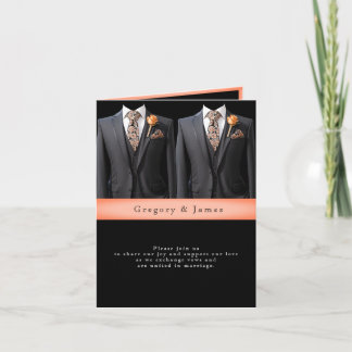  Grey Suits Peach Roses & Floral Tie Invitation