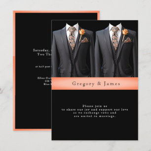 Grey Suits Peach Roses & Floral Tie Invitation